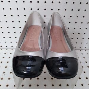 Vicenza Women's Shoes | Flat Black Patent Leather Fronts Silver Body Sz 6 US